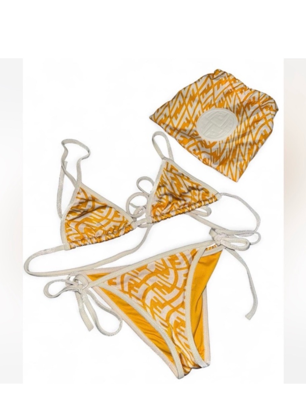 Fendi Yellow White Logo Triangle Bikini Set